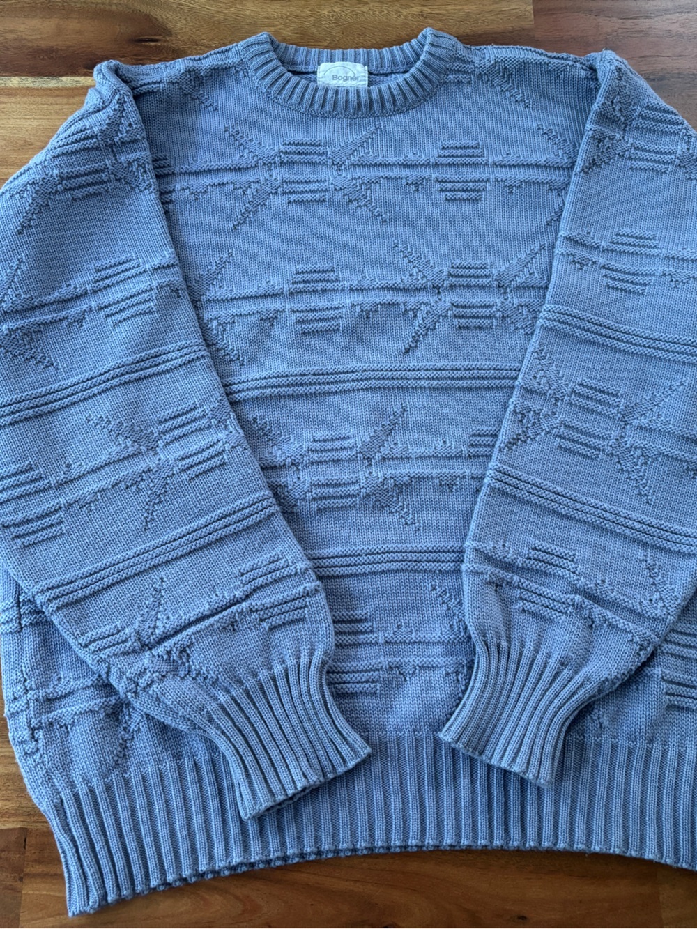 Bogner Textured Knit Wool Sweater Blue - Size Medium
